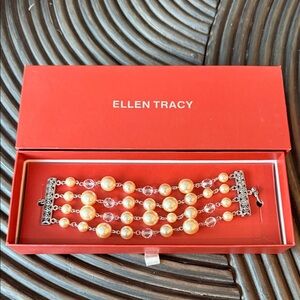 New & In Box Ellen Tracy Silver 4-strand Pearl/Beaded Bracelet